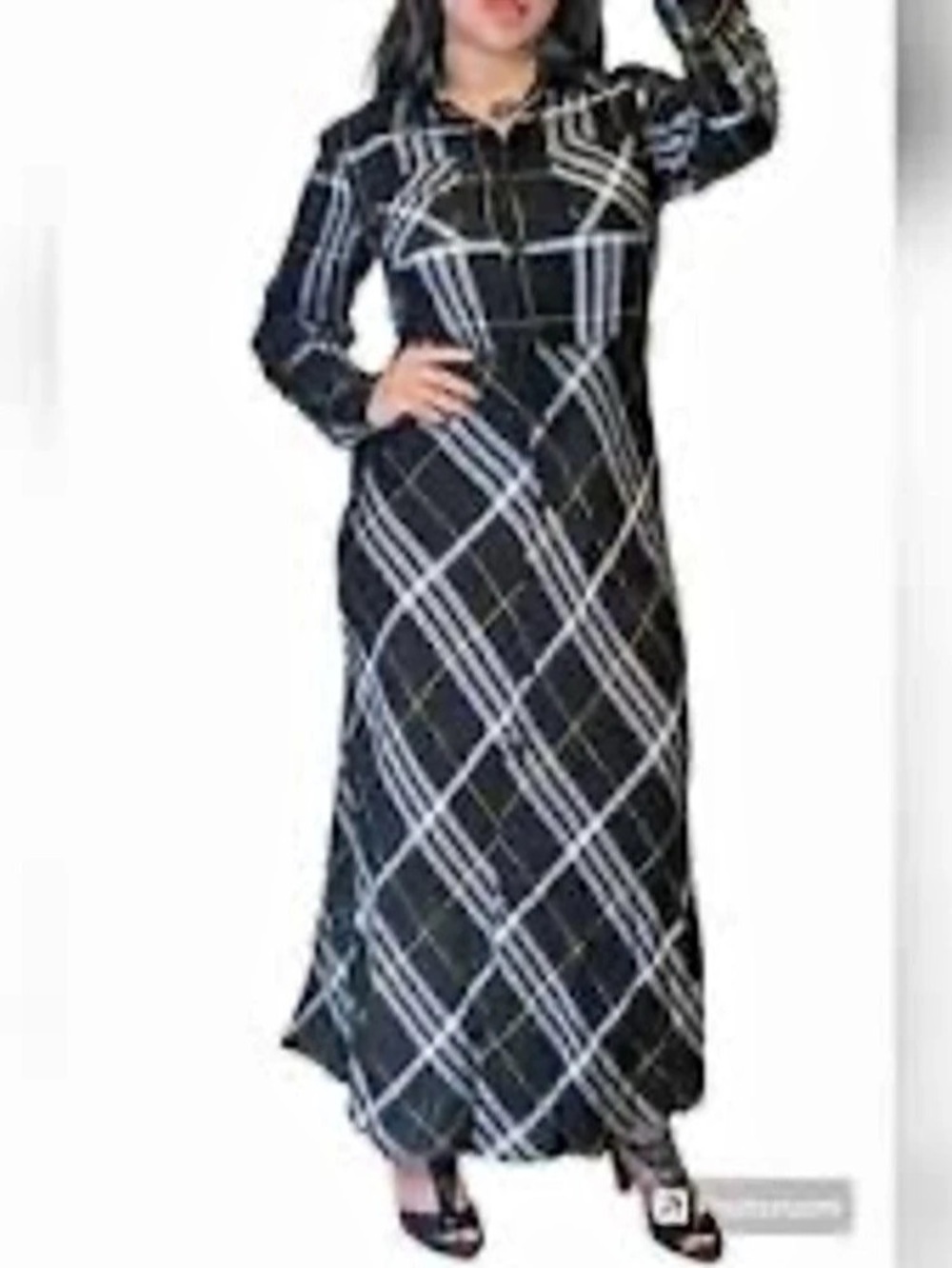 Chadwicks Plaid Maxi Dress in Black & White Size 14P new without tags